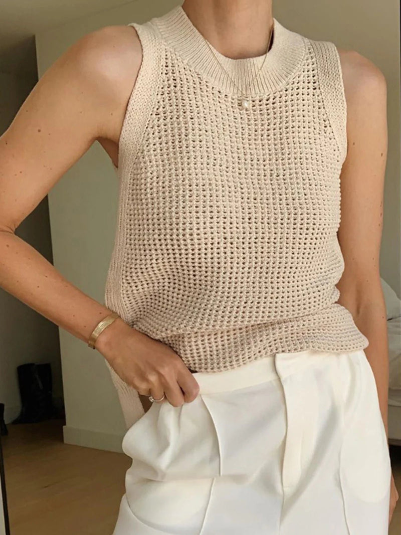 Knit Hollow Sleeveless Tank Top