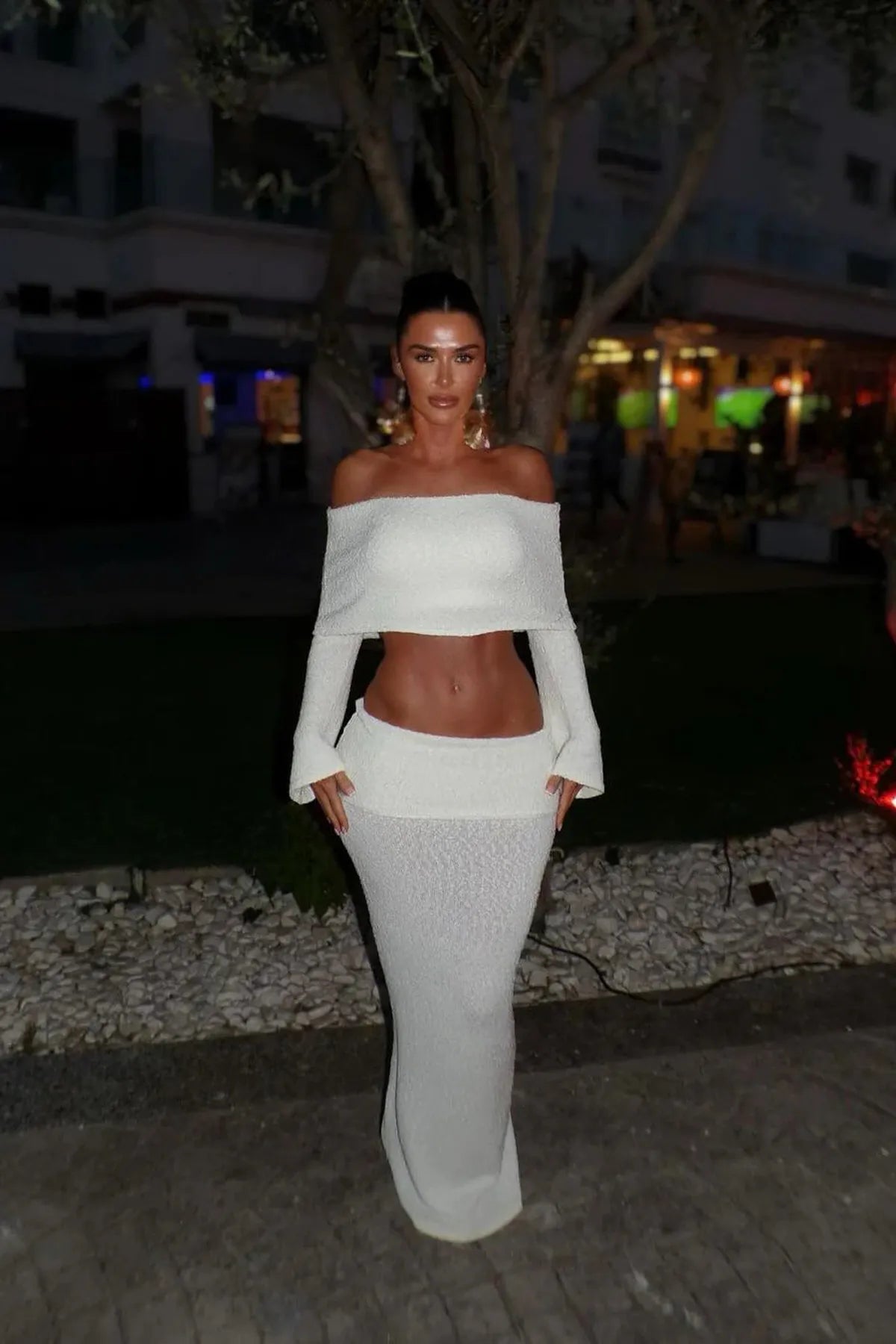 Knit Off Shoulder Boucle Top &amp; Maxi Skirt Co-Ord