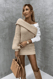 Knitted Dress With Attached Shirt And Heart Embroidery