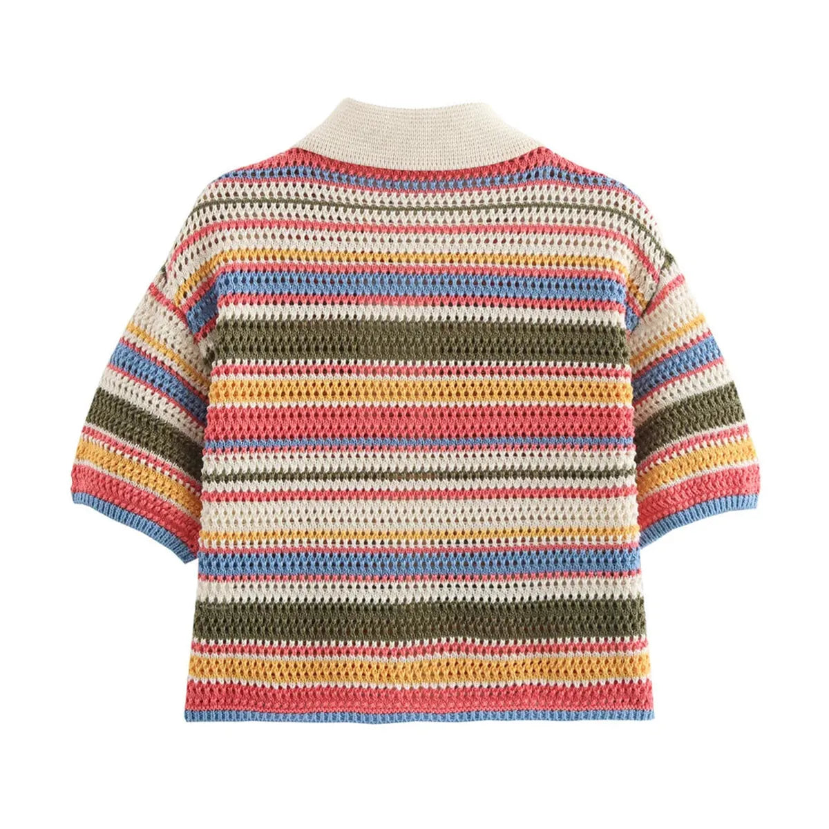 Knitted Striped Collared Cardigan &amp; Shorts Set