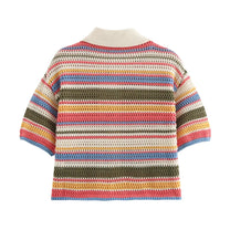 Knitted Striped Collared Cardigan &amp; Shorts Set
