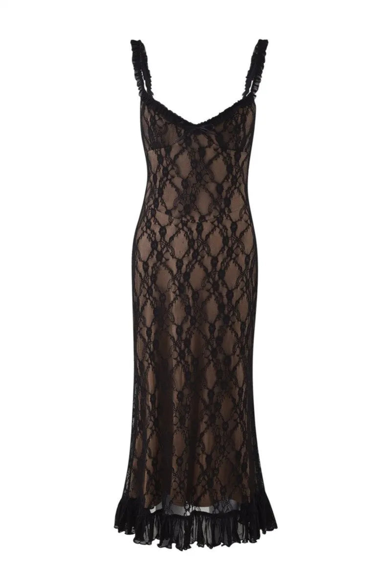 Lace Patchwork Cami Midi Dress