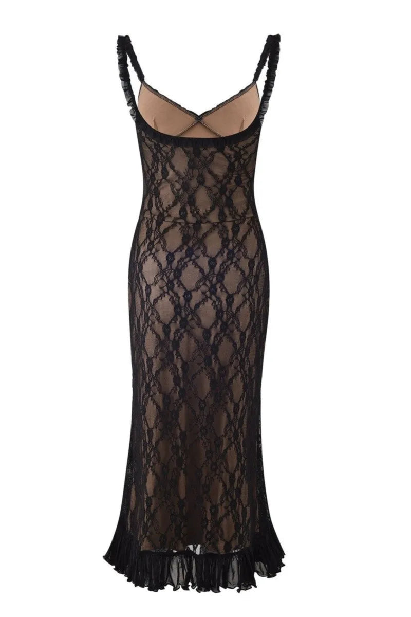 Lace Patchwork Cami Midi Dress