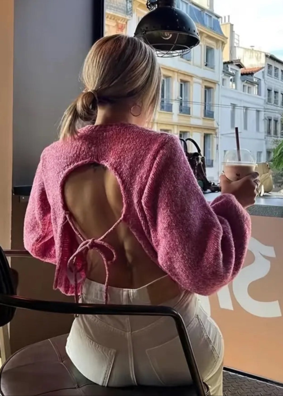 Lace Up Backless Knit Sweater