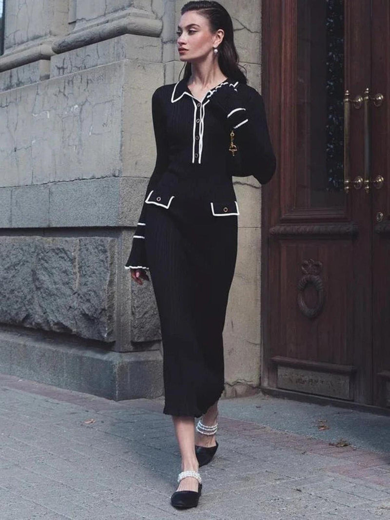 Ladies&#39; Knit Maxi Dress With High Waist And Ruffles
