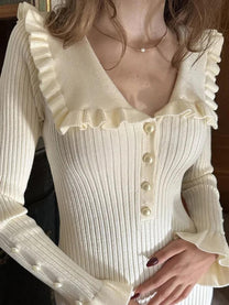 Ladies&#39; Knit Maxi Dress With High Waist And Ruffles