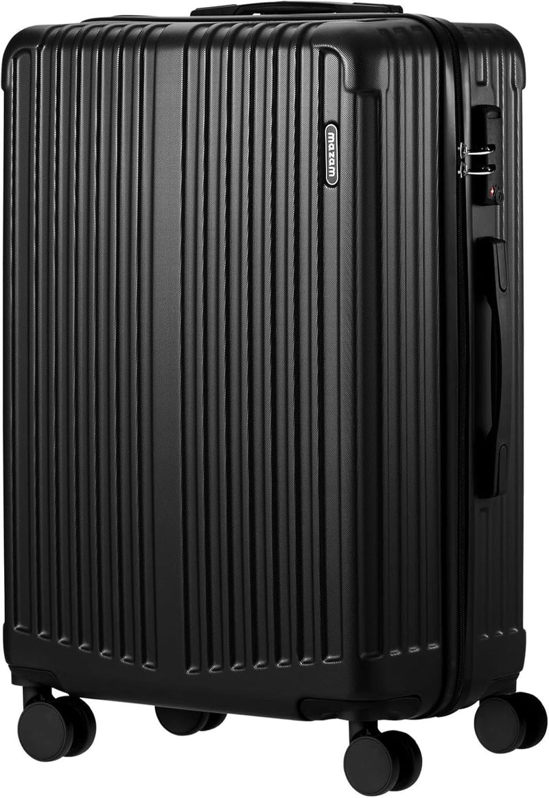 Large Black Striped Hard Shell Suitcase With 360° Spinner Wheels And TSA Lock