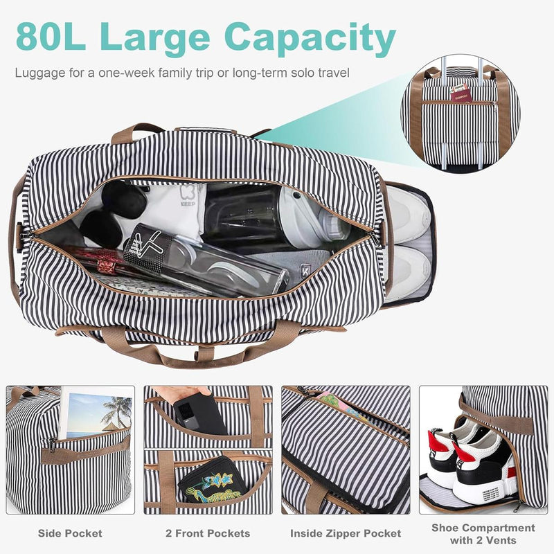 Large Foldable Travel Duffle Bag With Shoe Compartment - Water-Resistant And Durable