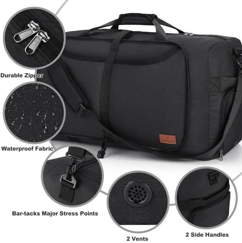 Large Foldable Travel Duffle Bag With Shoe Compartment - Water-Resistant And Durable