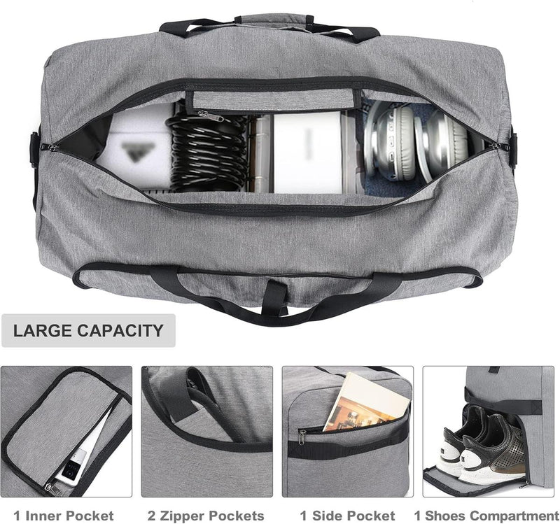 Large Foldable Travel Duffle Bag With Shoe Compartment - Water-Resistant And Durable