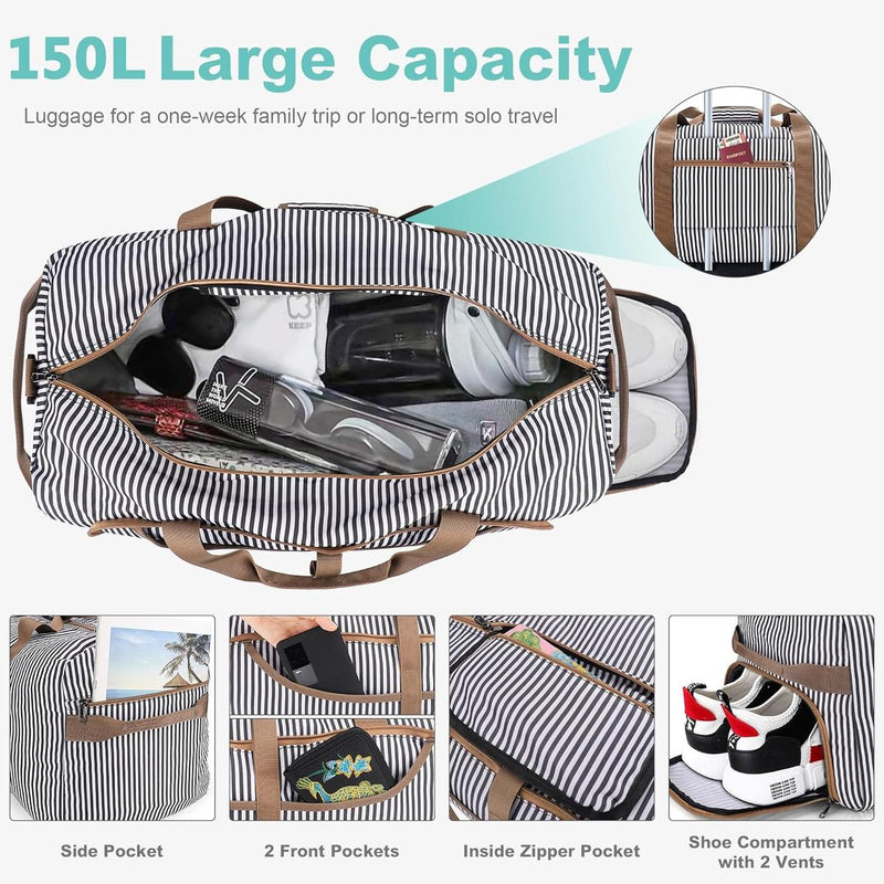 Large Foldable Travel Duffle Bag With Shoe Compartment - Water-Resistant And Durable