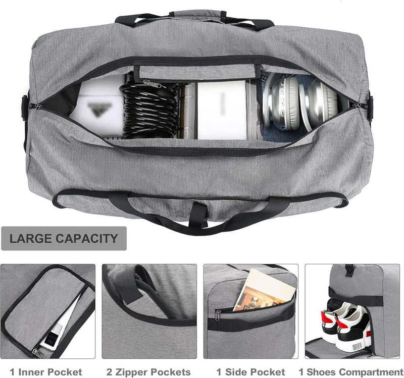 Large Foldable Travel Duffle Bag With Shoe Compartment - Water-Resistant And Durable