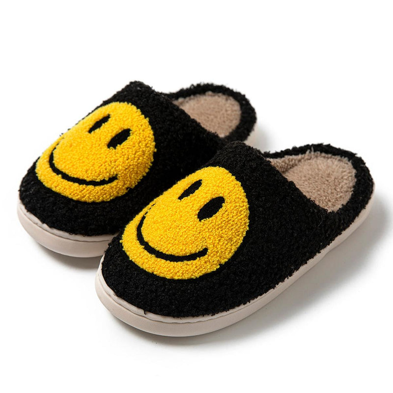 Large Smiley Pattern Fur Slippers With Non-Slip Sole