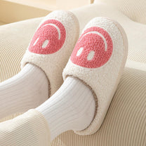 Large Smiley Pattern Fur Slippers With Non-Slip Sole