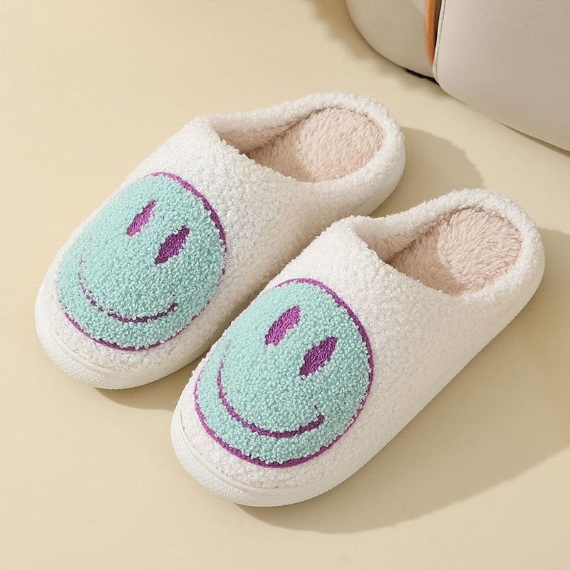 Large Smiley Pattern Fur Slippers With Non-Slip Sole