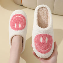 Large Smiley Pattern Fur Slippers With Non-Slip Sole