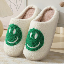 Large Smiley Pattern Fur Slippers With Non-Slip Sole