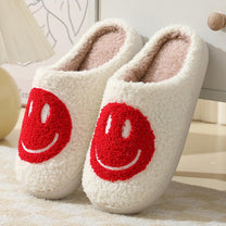 Large Smiley Pattern Fur Slippers With Non-Slip Sole