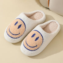 Large Smiley Pattern Fur Slippers With Non-Slip Sole