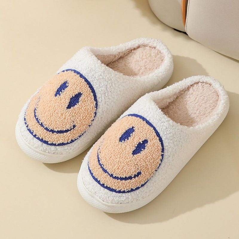 Large Smiley Pattern Fur Slippers With Non-Slip Sole