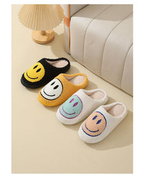 Large Smiley Pattern Fur Slippers With Non-Slip Sole