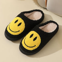 Large Smiley Pattern Fur Slippers With Non-Slip Sole