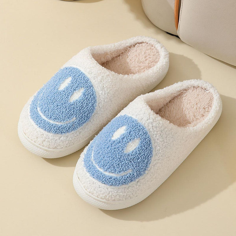 Large Smiley Pattern Fur Slippers With Non-Slip Sole
