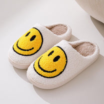 Large Smiley Pattern Fur Slippers With Non-Slip Sole