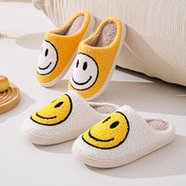 Large Smiley Pattern Fur Slippers With Non-Slip Sole