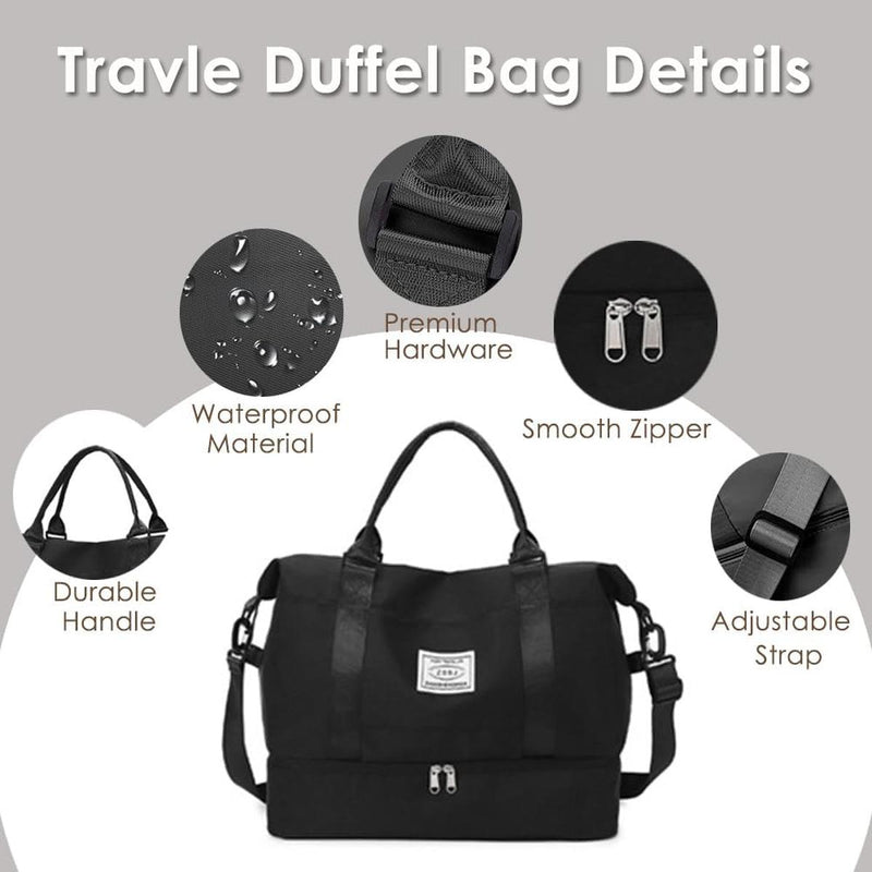 Large Travel Duffel Bag With Shoe Compartment And Toiletry Bag, Airline Approved Carry-On
