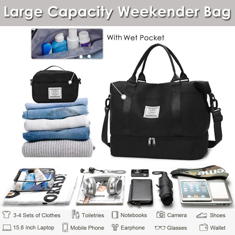 Large Travel Duffel Bag With Shoe Compartment And Toiletry Bag, Airline Approved Carry-On