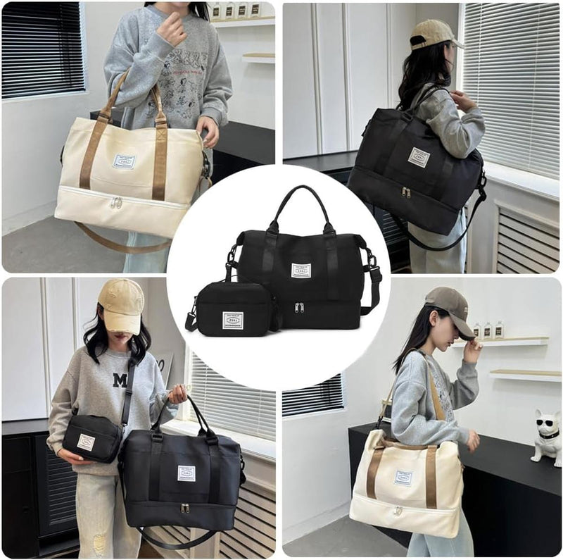 Large Travel Duffel Bag With Shoe Compartment And Toiletry Bag, Airline Approved Carry-On