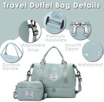 Large Travel Duffel Bag With Shoe Compartment And Toiletry Bag, Airline Approved Carry-On