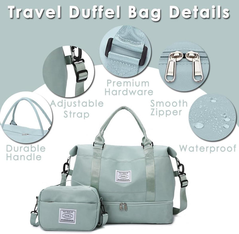 Large Travel Duffel Bag With Shoe Compartment And Toiletry Bag, Airline Approved Carry-On
