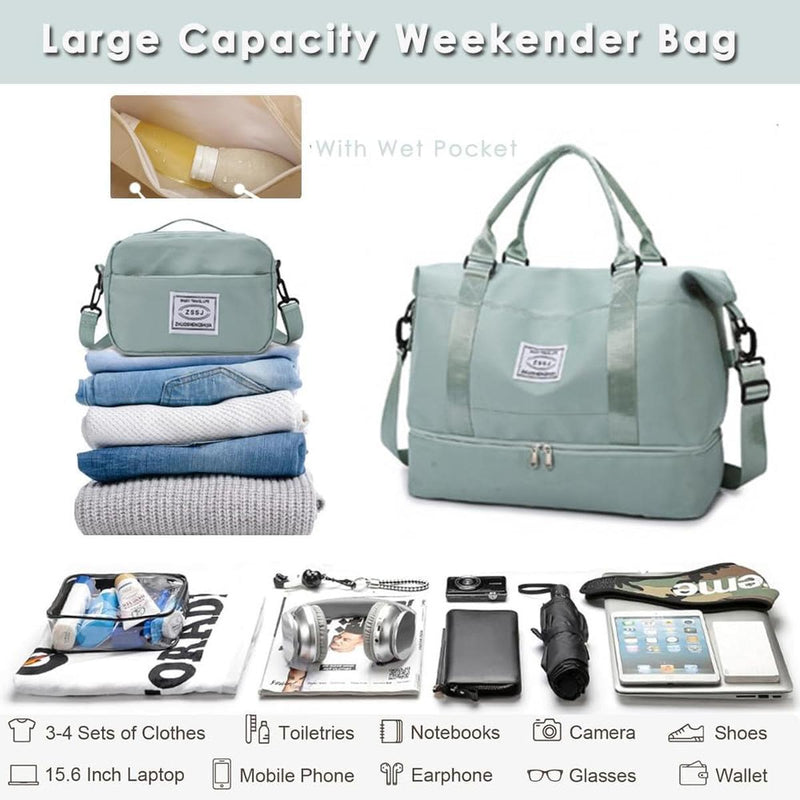 Large Travel Duffel Bag With Shoe Compartment And Toiletry Bag, Airline Approved Carry-On