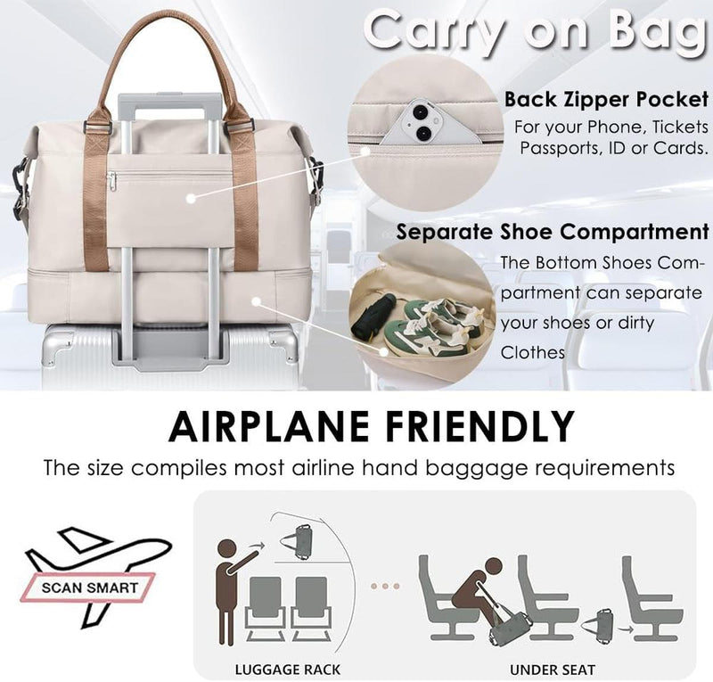 Large Travel Duffel Bag With Shoe Compartment And Toiletry Bag, Airline Approved Carry-On