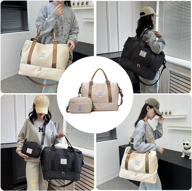 Large Travel Duffel Bag With Shoe Compartment And Toiletry Bag, Airline Approved Carry-On