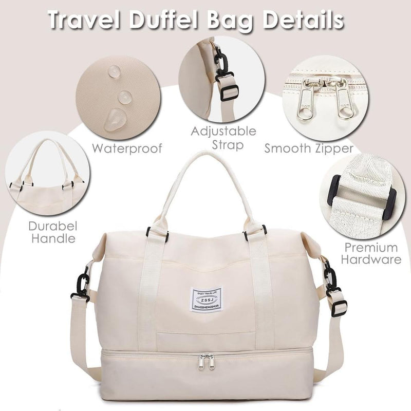 Large Travel Duffel Bag With Shoe Compartment And Toiletry Bag, Airline Approved Carry-On