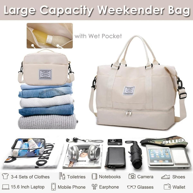 Large Travel Duffel Bag With Shoe Compartment And Toiletry Bag, Airline Approved Carry-On