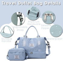 Large Travel Duffel Bag With Shoe Compartment And Toiletry Bag, Airline Approved Carry-On