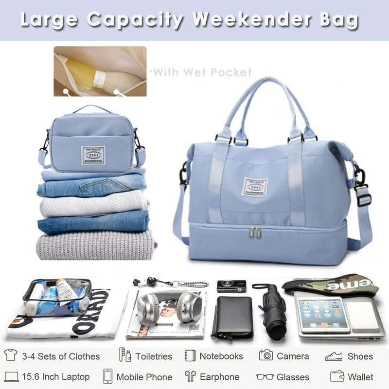 Large Travel Duffel Bag With Shoe Compartment And Toiletry Bag, Airline Approved Carry-On