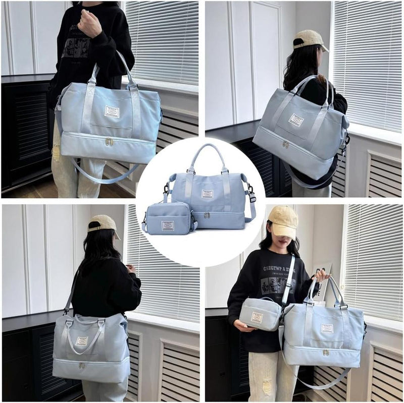 Large Travel Duffel Bag With Shoe Compartment And Toiletry Bag, Airline Approved Carry-On