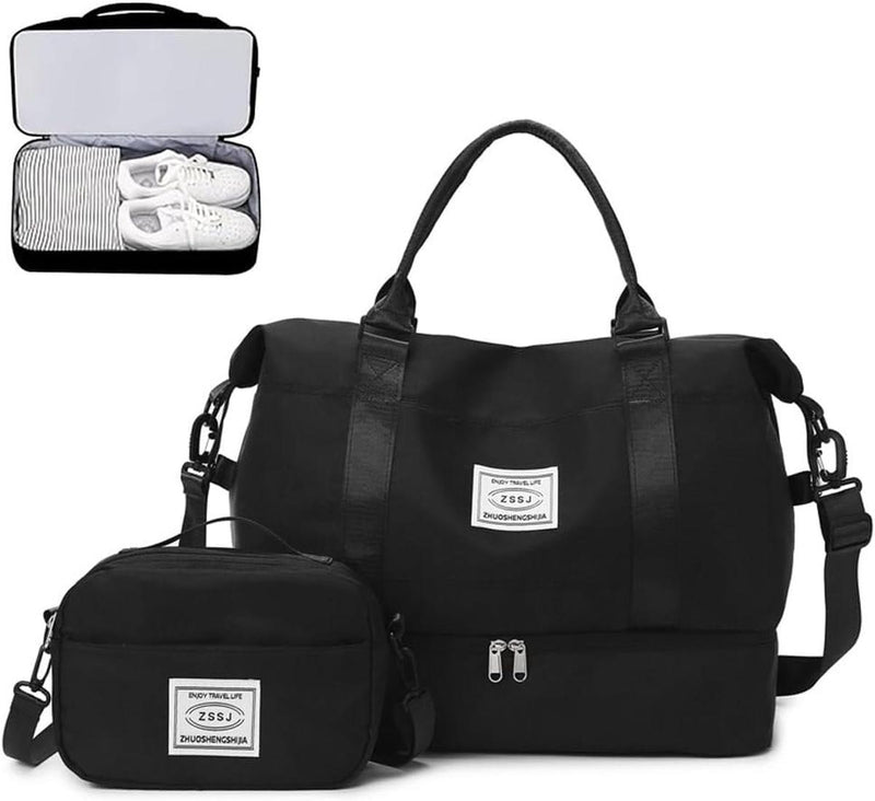 Large Travel Duffel Bag With Shoe Compartment And Toiletry Bag, Airline Approved Carry-On
