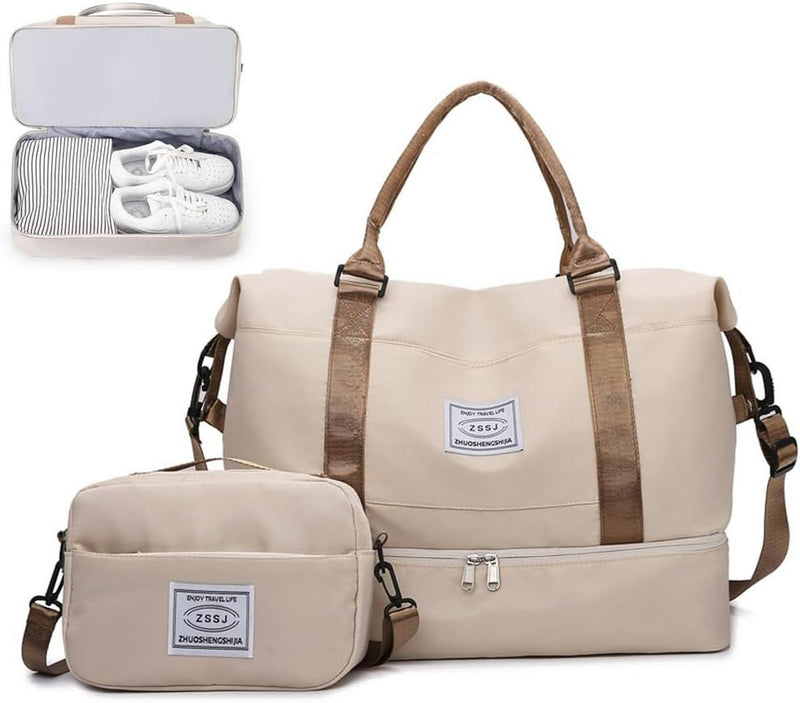 Large Travel Duffel Bag With Shoe Compartment And Toiletry Bag, Airline Approved Carry-On