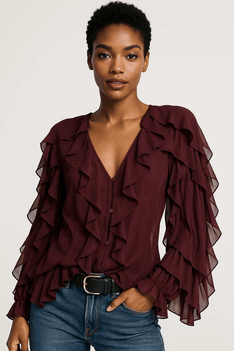 Layered V-Neck Vintage Blouse