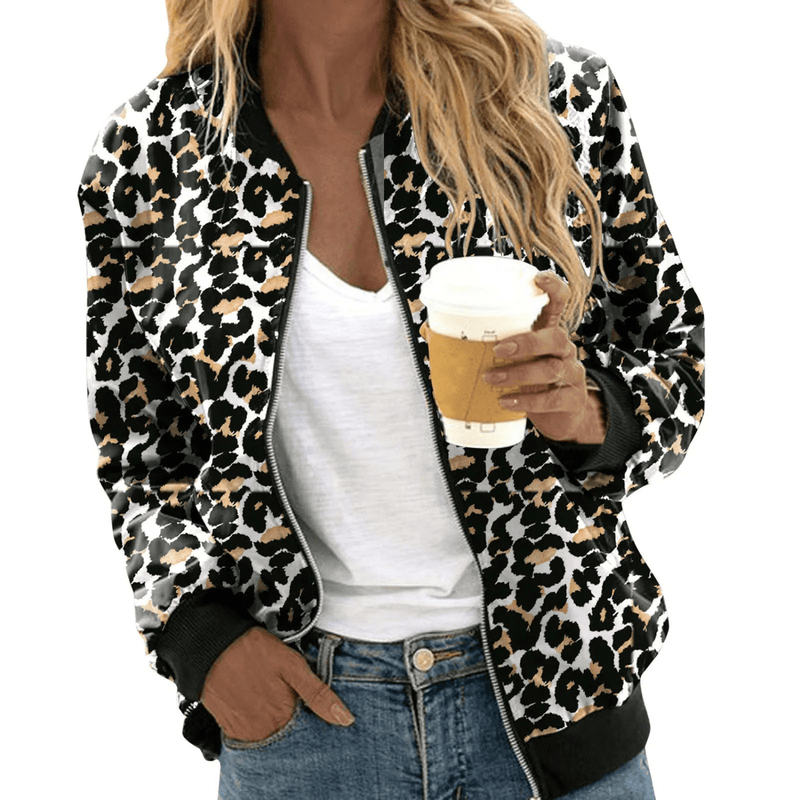Leopard Print Bomber Jacket for Women