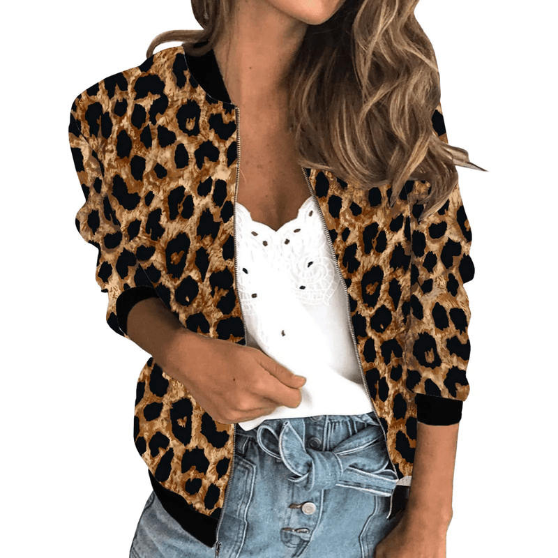 Leopard Print Bomber Jacket for Women