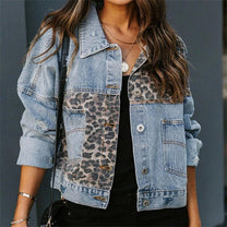 Leopard Print Distressed Denim Jacket
