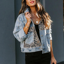 Leopard Print Distressed Denim Jacket