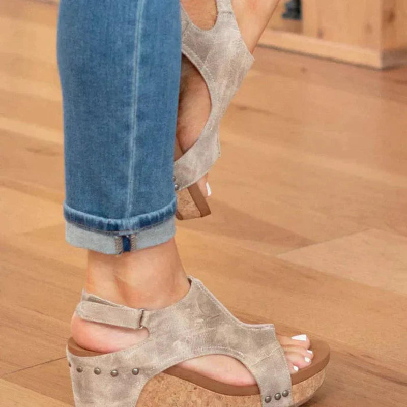 Lightweight Faux Leather Wedge Sandals With Adjustable Strap